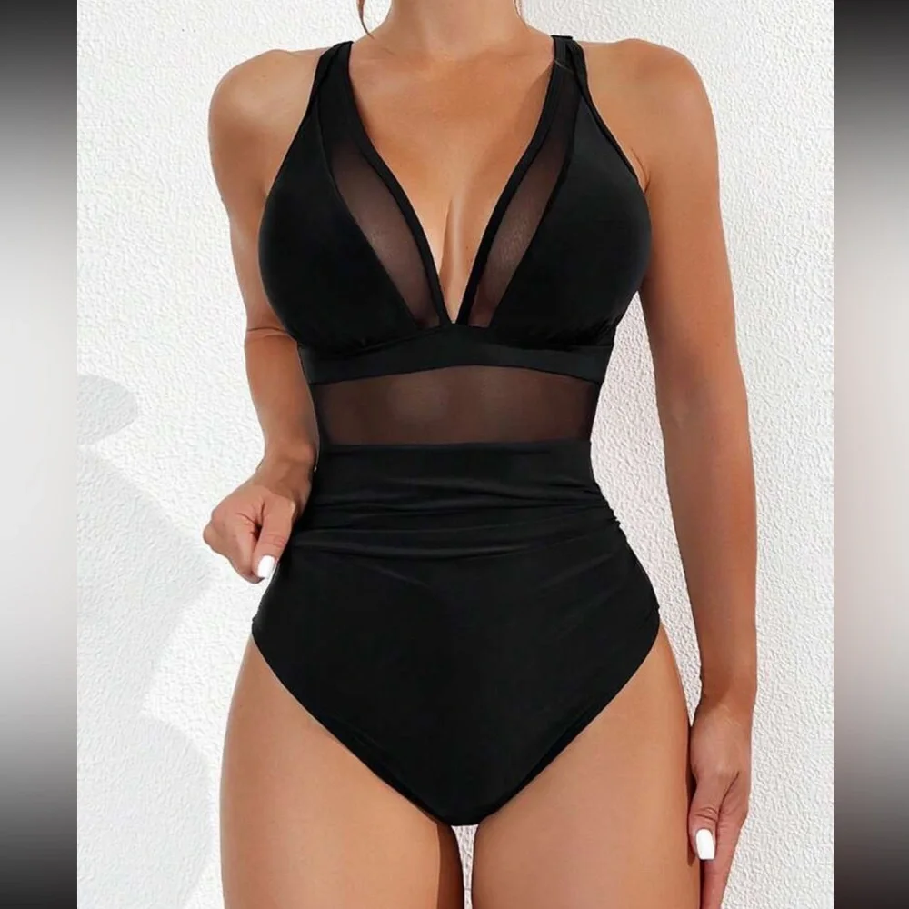 Luxe white mesh insert one piece swimsuit